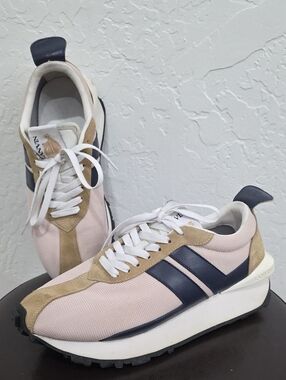Lanvin Beige, Navy & Tan Low-Top Runner Sneakers